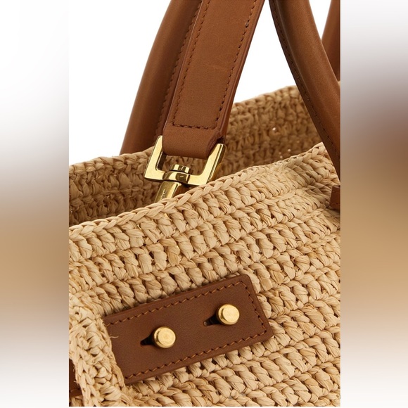 Saint Laurent Medium Sac De Jour Raffia Beige Brown Shoulder Top Handle Tote Bag - Picture 8 of 16